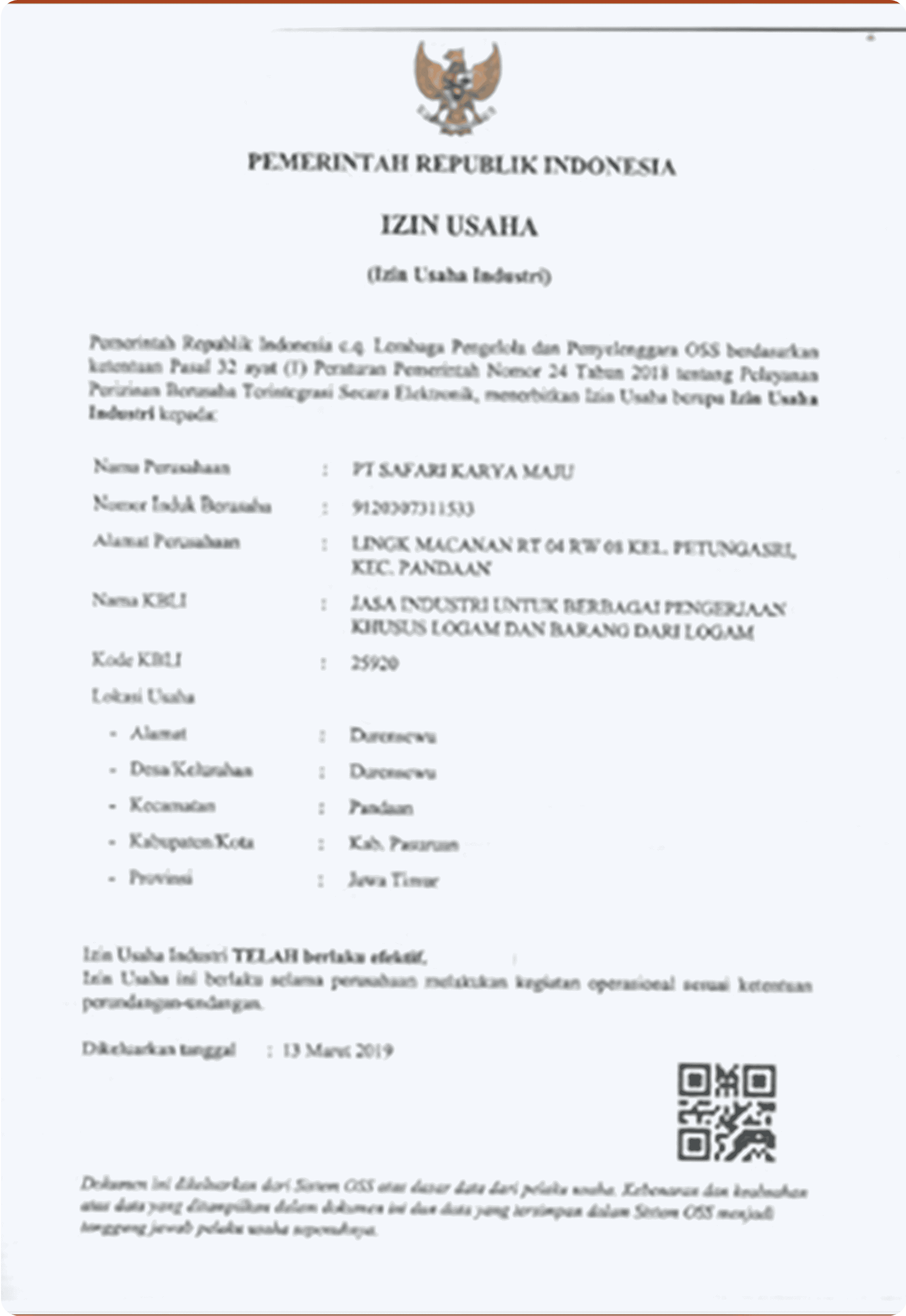 Surat Izin Usaha Industri (SIUI)